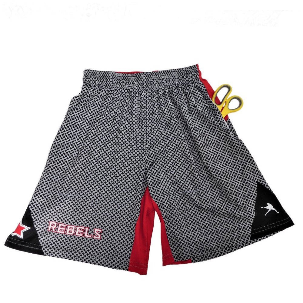 Vintage Gym Shorts Rebels Circles Design Jersey Knit Retro Star Pockets Pull On
